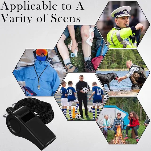 Alt view image 7 of 7 - 200 Pack Plastic Whistles with Lanyard Bulk Black Coach Whistles Referees Whistles Loud Crisp Sound Whistles for School Student Training Emergency Sports Party Fillers