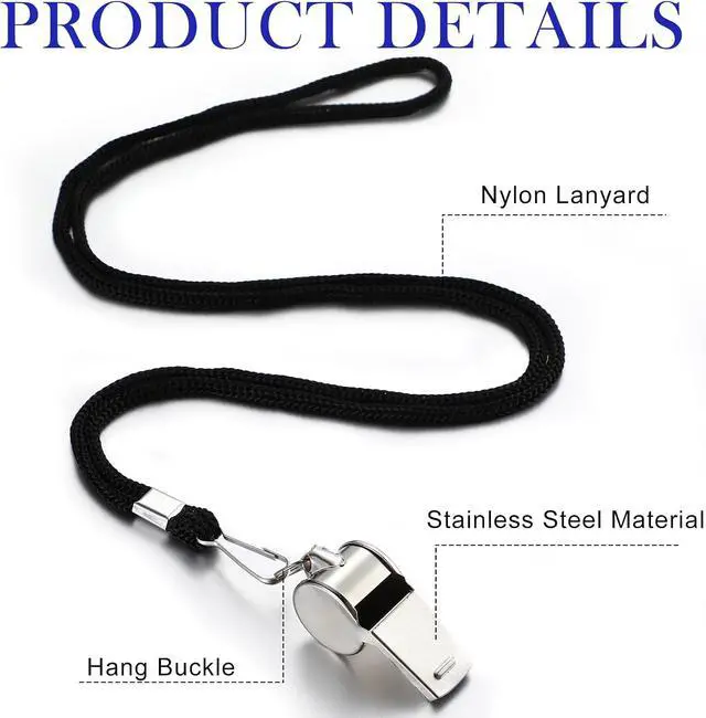 Alt view image 6 of 7 - Stainless Steel Sport Whistles Bulk with Lanyard & Clip, Individually Wrapped Pre-Assembled, Loud Metal Coach Referee Whistle for Teachers, Soccer, Police, Emergency