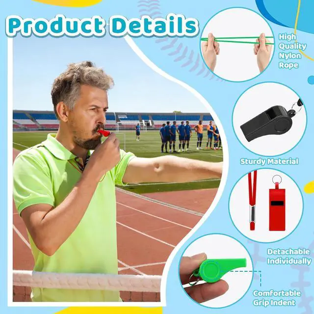 Alt view image 3 of 6 - 144 PCS Plastic Whistle for Coach with Lanyard Loud Crisp Sound Sports Referee Whistle Bulk for Adults Coaches Referees Teachers Officials Polices School Emergency Dog Training Lifeguard