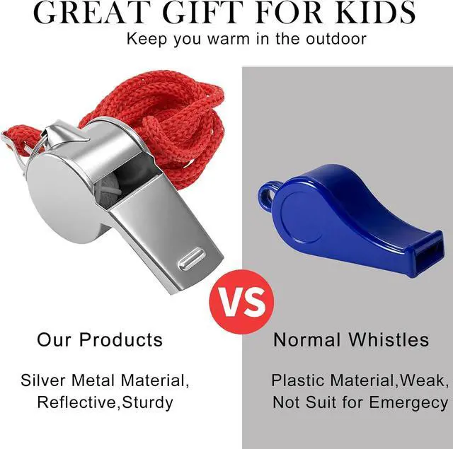 Alt view image 7 of 7 - Stainless Steel Sport Whistles Bulk with Lanyard & Clip, Individually Wrapped Pre-Assembled, Loud Metal Coach Referee Whistle for Teachers, Soccer, Police, Emergency