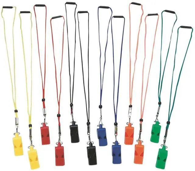 Main image of Arbiter Pealess Whistles with Breakaway Lanyards, 12-Pack, Loud ABS Plastic Referee & Coach Whistles for Sports Officials, PE Teachers, Schools, Camps & Lifeguards