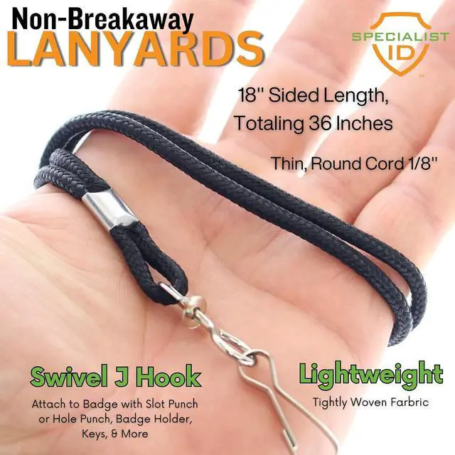Alt view image 2 of 7 - 100 Pack - Black Lanyard with Swivel Hook - Basic, Round, Thin Braided Non-Breakaway Neck Strap Cord for School Name Tag, Office I'd Card, Keychain, Referee Whistle and More