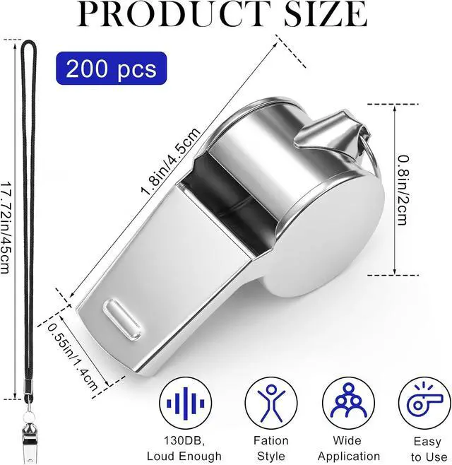 Alt view image 4 of 7 - Stainless Steel Sport Whistles Bulk with Lanyard & Clip, Individually Wrapped Pre-Assembled, Loud Metal Coach Referee Whistle for Teachers, Soccer, Police, Emergency