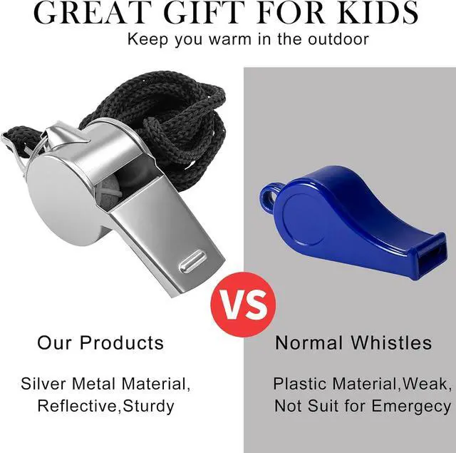 Alt view image 6 of 7 - Stainless Steel Sport Whistles Bulk with Lanyard & Clip, Individually Wrapped Pre-Assembled, Loud Metal Coach Referee Whistle for Teachers, Soccer, Police, Emergency
