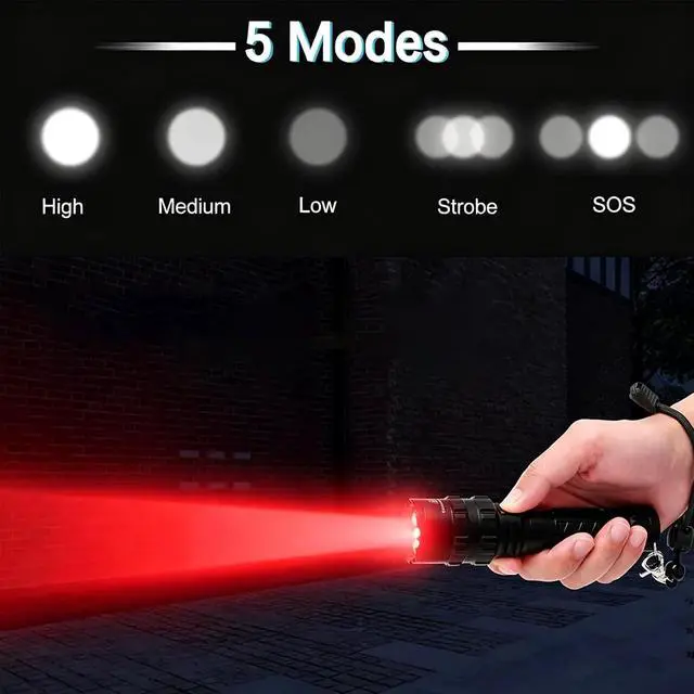 Alt view image 3 of 7 - Red Light Hunting Flashlight 1200 Lumens LED Hog Coyote Varmint Predator Light Tactical Lights Rechargeable 5 Modes with Picatinny Rail Mount, Pressure Switch