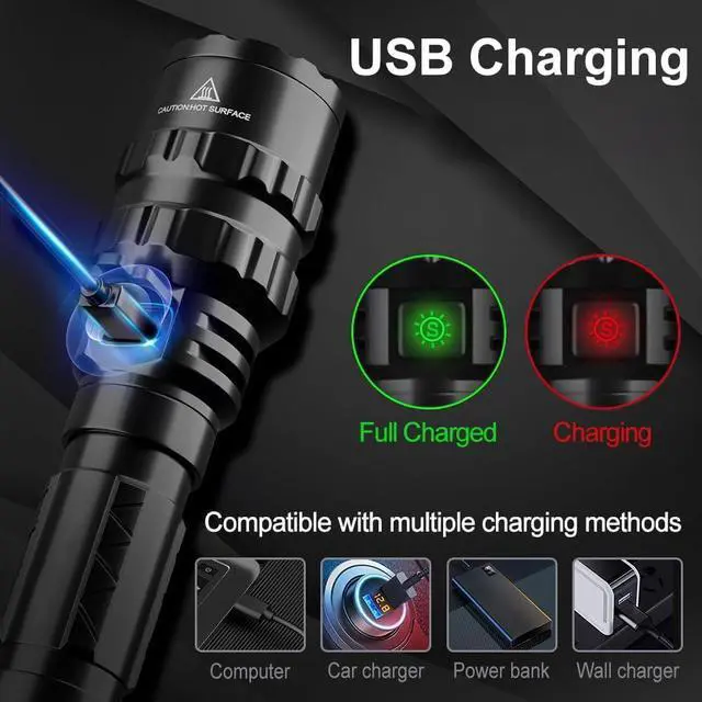 Alt view image 5 of 7 - Red Light Hunting Flashlight 1200 Lumens LED Hog Coyote Varmint Predator Light Tactical Lights Rechargeable 5 Modes with Picatinny Rail Mount, Pressure Switch