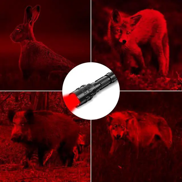 Alt view image 6 of 7 - Red Light Hunting Flashlight 1200 Lumens LED Hog Coyote Varmint Predator Light Tactical Lights Rechargeable 5 Modes with Picatinny Rail Mount, Pressure Switch