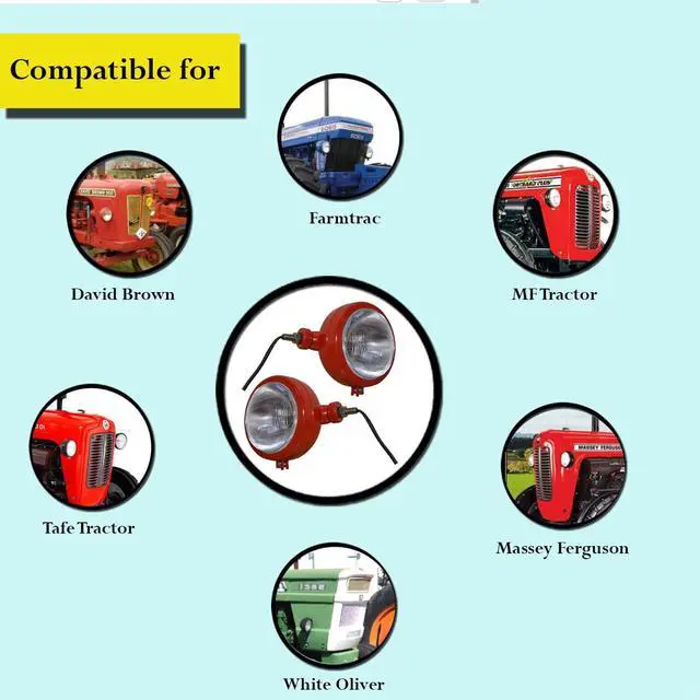 Alt view image 6 of 7 - Red Tractor Headlights Assemblies Headlamp Lights 12v Bulbs compatible with David Brown 700 800 900 1200 1400 Ford 2000,3000 9N, 2N, 8N, NAA, MF 35 35X 65 765