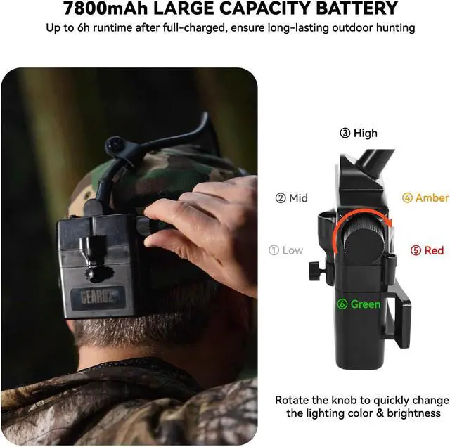 Alt view image 5 of 7 - 10W Coon Hunting Lights, 45000 Lux Rechargeable Hunter Headlamp