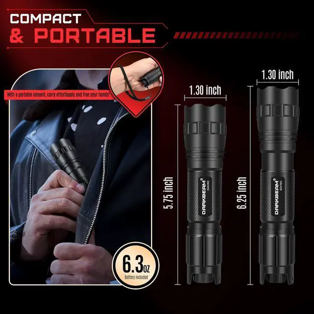 Alt view image 5 of 6 - Red Light LED Flashlight Tactical Stepless Dimming, Flood/Spot Portable Handheld Redlight for Night Hunting, Camping, Observation, Fishing, Astronomy, Rescue, Stargazin