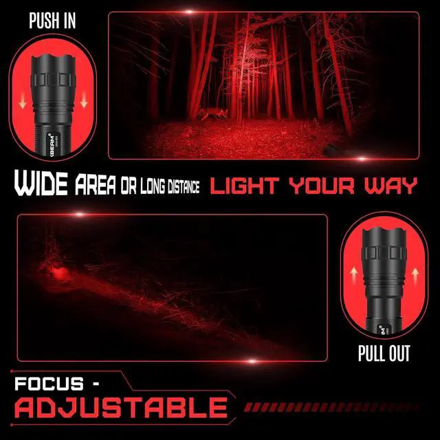 Alt view image 4 of 6 - Red Light LED Flashlight Tactical Stepless Dimming, Flood/Spot Portable Handheld Redlight for Night Hunting, Camping, Observation, Fishing, Astronomy, Rescue, Stargazin