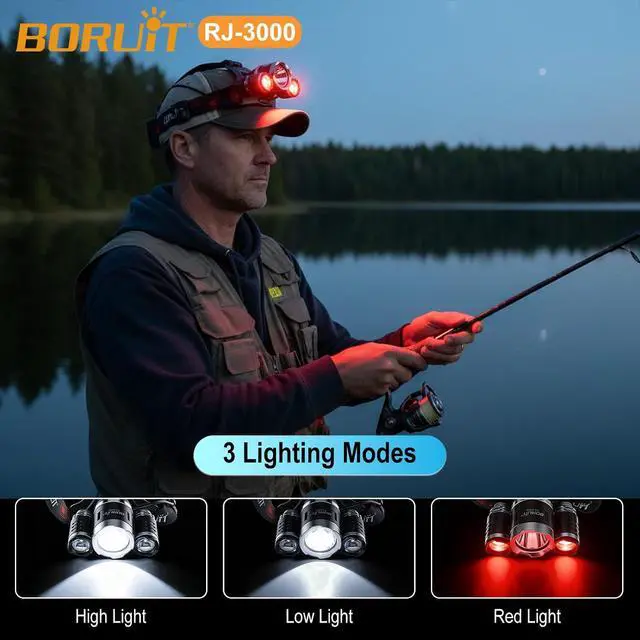 Alt view image 2 of 7 - Headlamp with Red Light, USB C Rechargeable, 90° Adjustable, 3 Modes