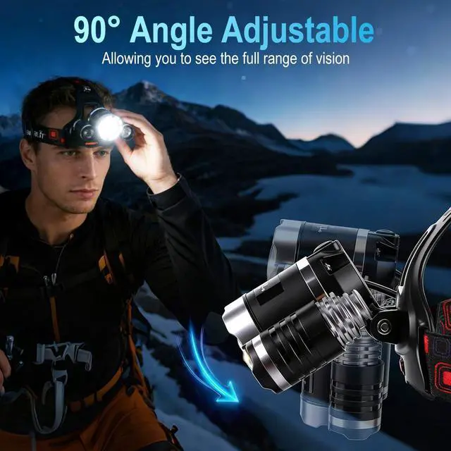 Alt view image 4 of 7 - Headlamp with Red Light, USB C Rechargeable, 90° Adjustable, 3 Modes