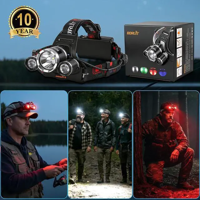 Alt view image 7 of 7 - Headlamp with Red Light, USB C Rechargeable, 90° Adjustable, 3 Modes
