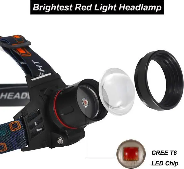 Alt view image 3 of 6 - Red Light LED Headlamp Red Hunting Flashlight Super Bright 2000 Lumens 3 Lighting Modes Rechargeable Waterproof Lightweight Headlight for Hunting Stargajing Astronomy Running Fishing