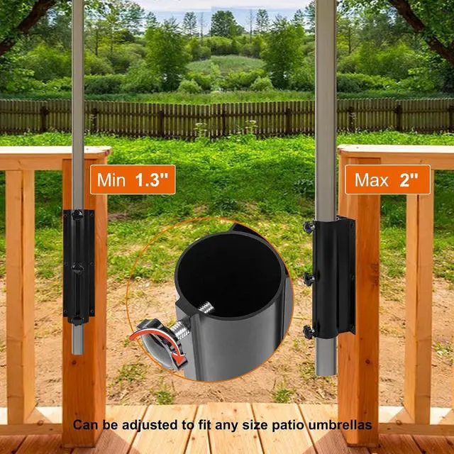 Alt view image 2 of 7 - Patio Umbrella Mount Holder, Adjustable Deck Umbrella Mount Bracket, Black Aluminum Railing Mount