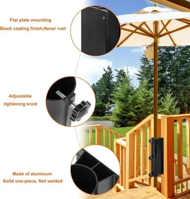 Alt view image 3 of 7 - Patio Umbrella Mount Holder, Adjustable Deck Umbrella Mount Bracket, Black Aluminum Railing Mount