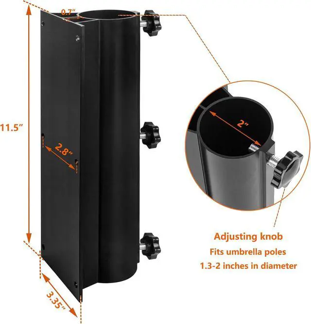 Alt view image 4 of 7 - Patio Umbrella Mount Holder, Adjustable Deck Umbrella Mount Bracket, Black Aluminum Railing Mount