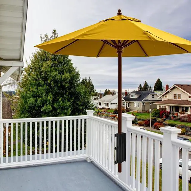 Alt view image 5 of 7 - Patio Umbrella Mount Holder, Adjustable Deck Umbrella Mount Bracket, Black Aluminum Railing Mount