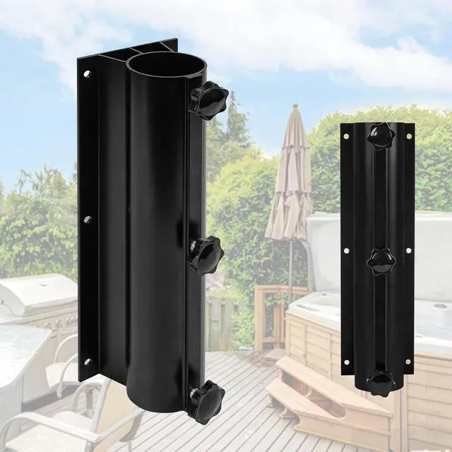 Alt view image 6 of 7 - Patio Umbrella Mount Holder, Adjustable Deck Umbrella Mount Bracket, Black Aluminum Railing Mount