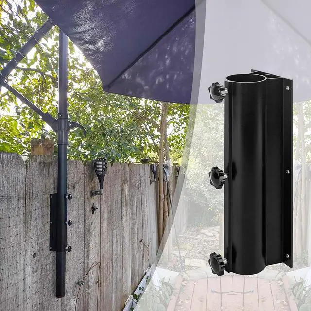 Alt view image 7 of 7 - Patio Umbrella Mount Holder, Adjustable Deck Umbrella Mount Bracket, Black Aluminum Railing Mount
