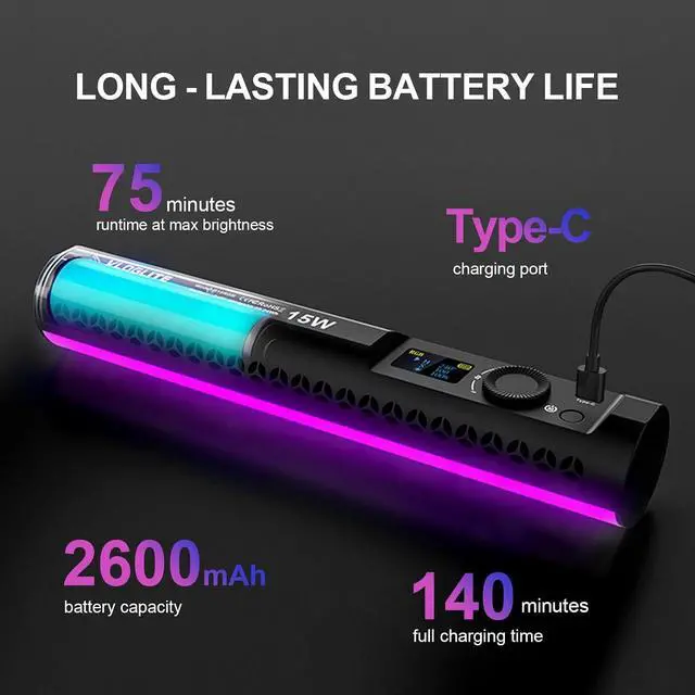 Alt view image 7 of 7 - Magnetic RGB Light Wand, Handheld LED Video Light Stick with Diffuser, 18009000K CCT & 360° Full Color, CRI95+, 20 Effects, Type-C Rechargeable Tube Light for TikTok YouTube Vlog Live Streaming