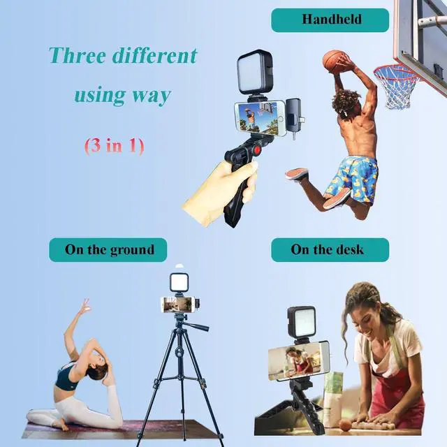 Alt view image 5 of 7 - for iPhone Vlogging Kit, Vlogging Kit for Andriod Phone with Two Tripods RGB Light Lavalier Microphone Remote for YouTube Tiktok Content Creator