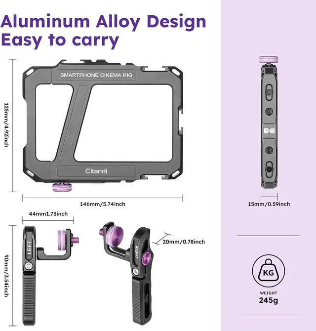 Alt view image 6 of 7 - Universal Smartphone Filmmaking Stabilizer, Phone Cage for Vlogging and Videography, Compatible with Most Smartphones