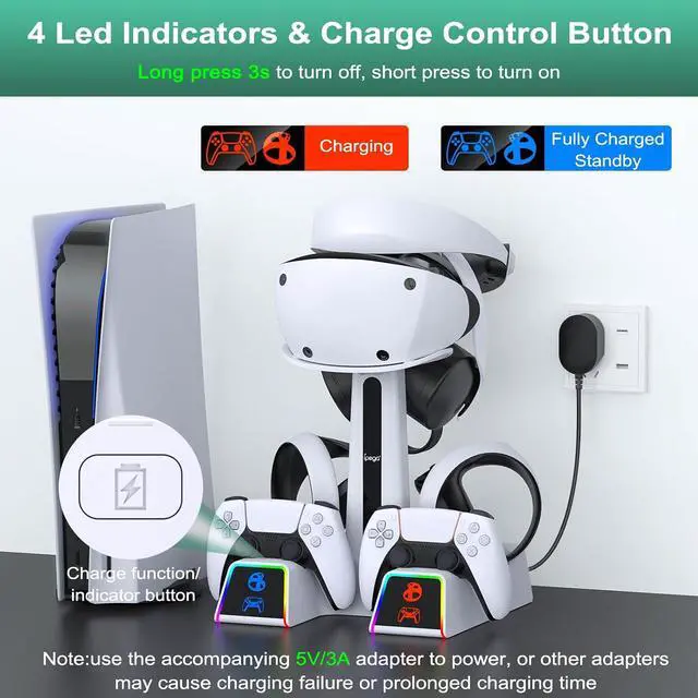 Alt view image 3 of 7 - RGB Charging Station for PS VR2 / PS5 / PS5 with 10 Led Light