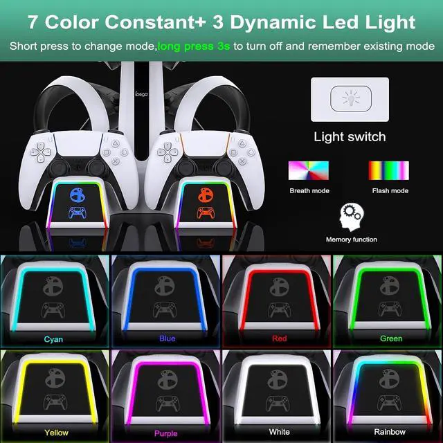 Alt view image 5 of 7 - RGB Charging Station for PS VR2 / PS5 / PS5 with 10 Led Light