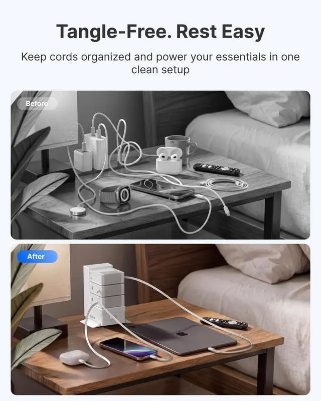 Alt view image 2 of 7 - ModDock 3 Desktop Modular Charging Station for Nightstand, 120W Retractable Phone Charger Station with 3 Type-C Charger Blocks, 8-in-1 USB Charging Hub with 33.5in Cable for Multiple Devices, White