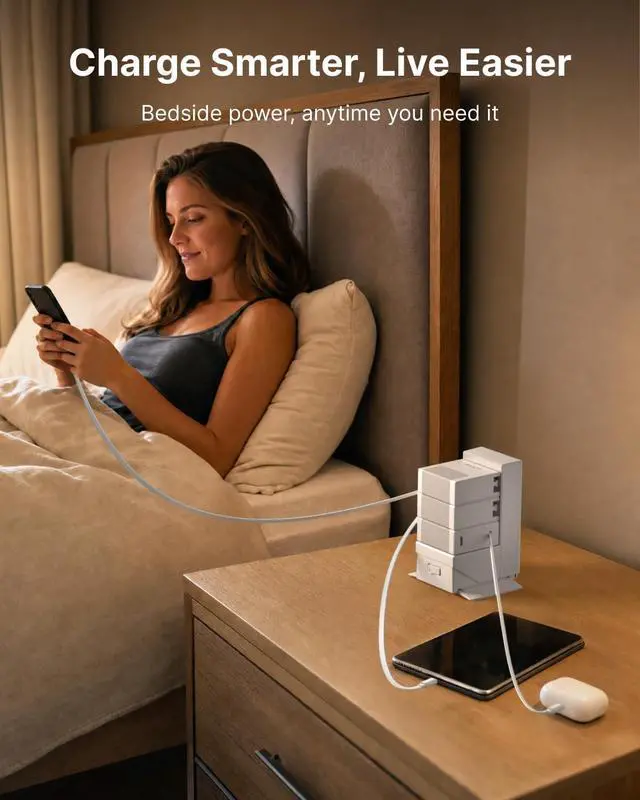Alt view image 3 of 7 - ModDock 3 Desktop Modular Charging Station for Nightstand, 120W Retractable Phone Charger Station with 3 Type-C Charger Blocks, 8-in-1 USB Charging Hub with 33.5in Cable for Multiple Devices, White