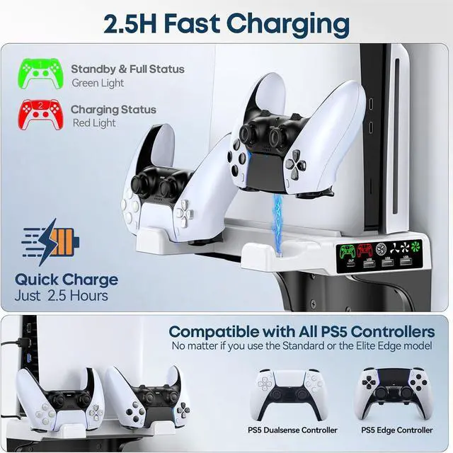 Alt view image 4 of 7 - PS5/Slim/Pro Wall Mount Kit with Cooling Fan & Charging Station, PS5 Shelf Floating Mount for All PlayStation 5/Slim/Pro Disc & Digital Console, PS 5 Wall Bracket Behind TV, PS Five Pro Accessories