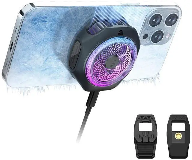 Main image of Magnetic Cell Phone Cooler 4Pro, Portable RGB Cooling Fan, Cellphone Radiator with Removable Grip, App-Controlled Smart Temperature Control for iPhone MagSafe Series/Android/Tablet/iPad