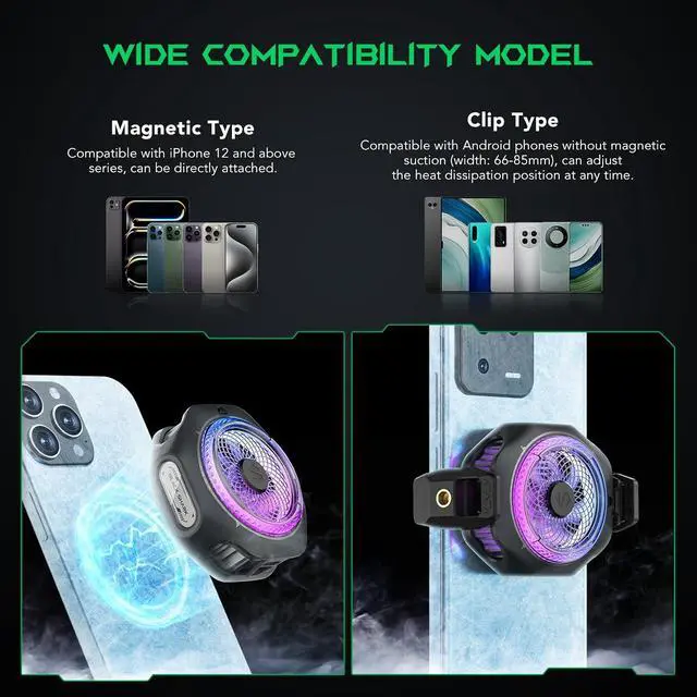 Alt view image 3 of 7 - Magnetic Cell Phone Cooler 4Pro, Portable RGB Cooling Fan, Cellphone Radiator with Removable Grip, App-Controlled Smart Temperature Control for iPhone MagSafe Series/Android/Tablet/iPad