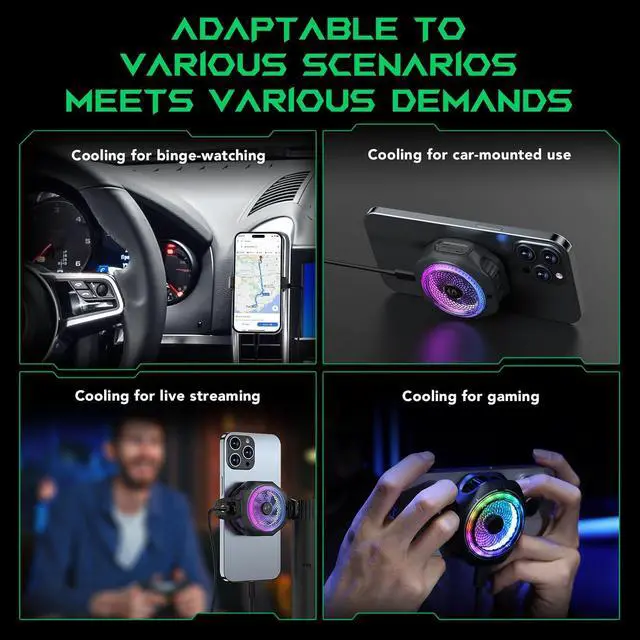 Alt view image 6 of 7 - Magnetic Cell Phone Cooler 4Pro, Portable RGB Cooling Fan, Cellphone Radiator with Removable Grip, App-Controlled Smart Temperature Control for iPhone MagSafe Series/Android/Tablet/iPad