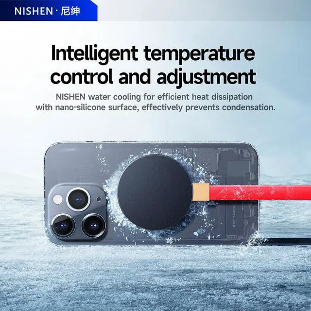 Alt view image 2 of 7 - 50W Magnetic Liquid-Cooled Phone Cooler for Gaming Live Streaming, 2.1M Extra Long Red Cable, 31dB Low Noise RGB Radiator for MagSafe iPhone Android iPad Tablet, Gray