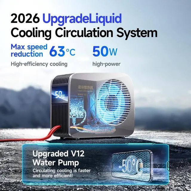 Alt view image 4 of 7 - 50W Magnetic Liquid-Cooled Phone Cooler for Gaming Live Streaming, 2.1M Extra Long Red Cable, 31dB Low Noise RGB Radiator for MagSafe iPhone Android iPad Tablet, Gray