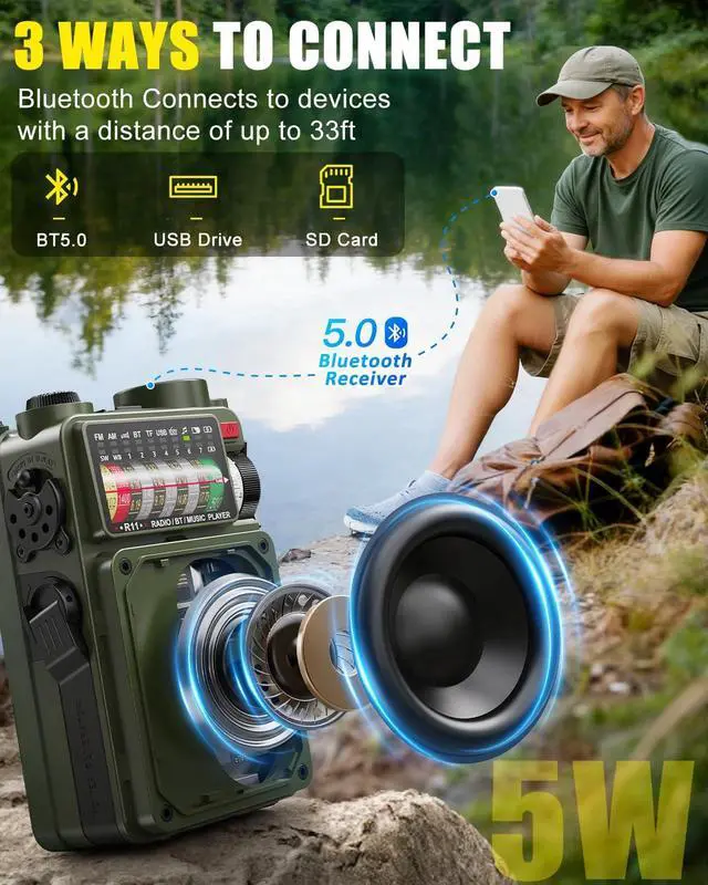 Alt view image 3 of 7 - Emergency Radio Hand Crank Solar - NOAA/AM/FM Shortwave Radio for Camping
