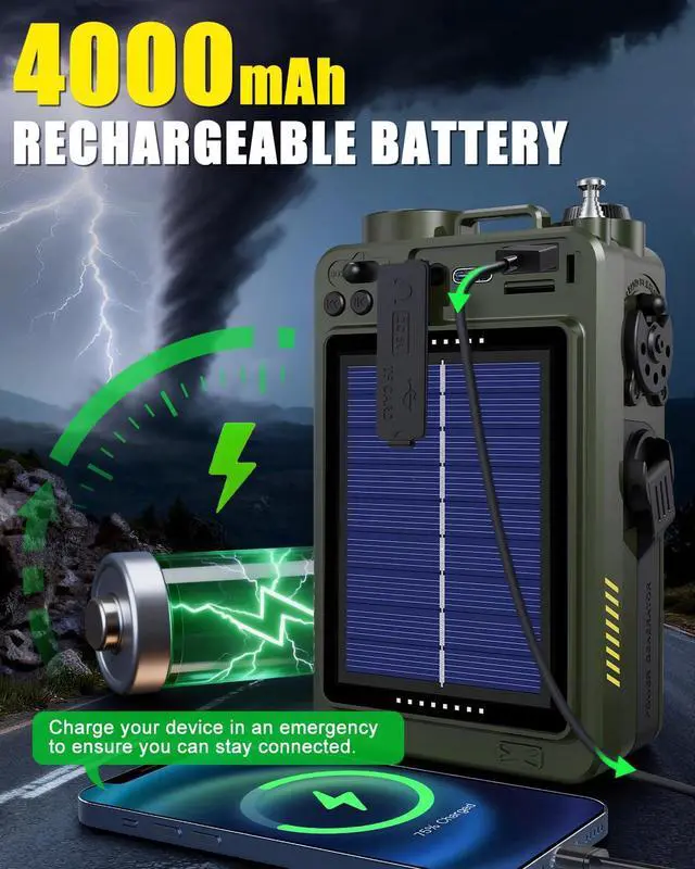 Alt view image 5 of 7 - Emergency Radio Hand Crank Solar - NOAA/AM/FM Shortwave Radio for Camping