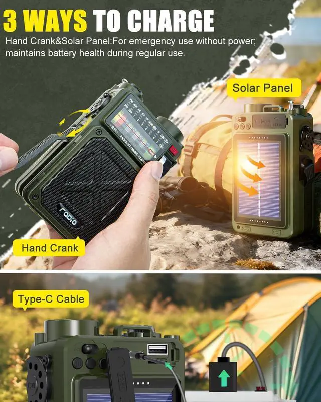 Alt view image 6 of 7 - Emergency Radio Hand Crank Solar - NOAA/AM/FM Shortwave Radio for Camping