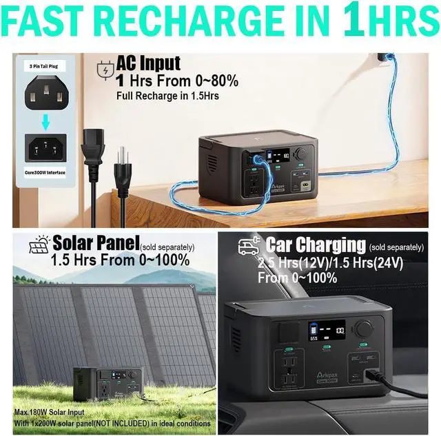 Alt view image 3 of 7 - Portable Power Station 300W, 600W Peak Solar Generator 192Wh