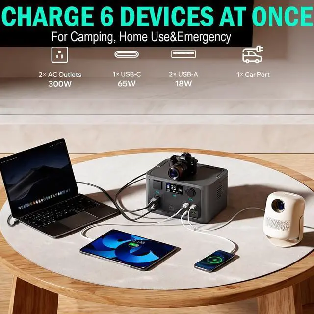 Alt view image 4 of 7 - Portable Power Station 300W, 600W Peak Solar Generator 192Wh