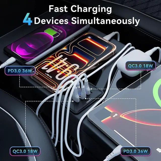 Alt view image 3 of 7 - 4PCS 108W 4 Ports 12V RV USB Switch Outlet Voltmeter, 2*36W PD3.0 Type-C + 2*18W QC3.0 Quick Charge Panel Wall Mount Car Charger Socket Waterproof Multi-Port Adapter for Bus Marine Truck Boat