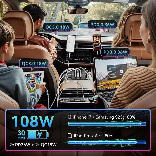 Alt view image 4 of 7 - 4PCS 108W 4 Ports 12V RV USB Switch Outlet Voltmeter, 2*36W PD3.0 Type-C + 2*18W QC3.0 Quick Charge Panel Wall Mount Car Charger Socket Waterproof Multi-Port Adapter for Bus Marine Truck Boat