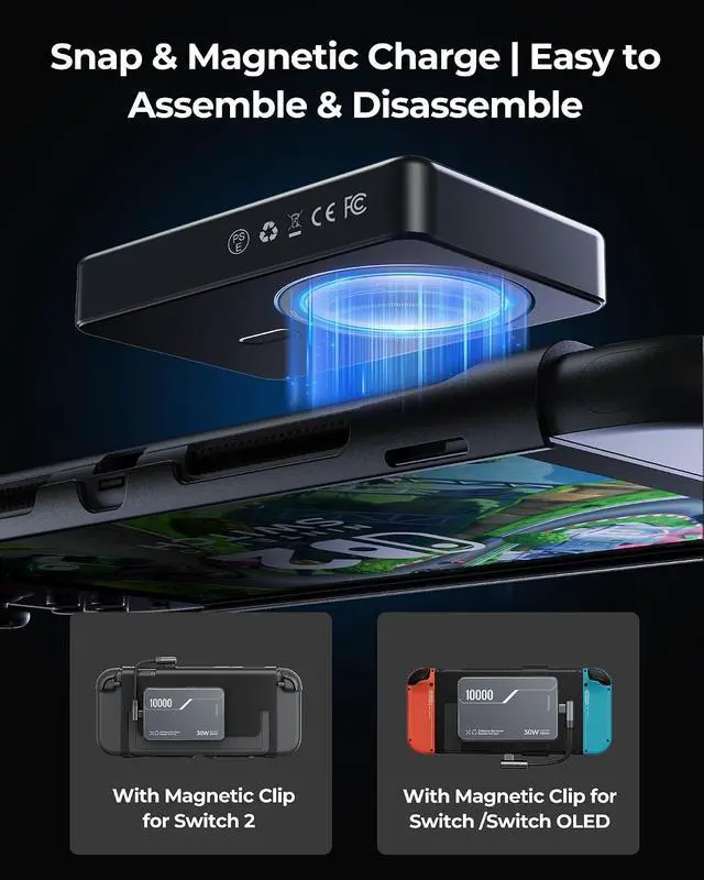 Alt view image 3 of 7 - Magnetic Power Bank 10000mAh for Nintendo Switch 2, +3.5-8H Playtime