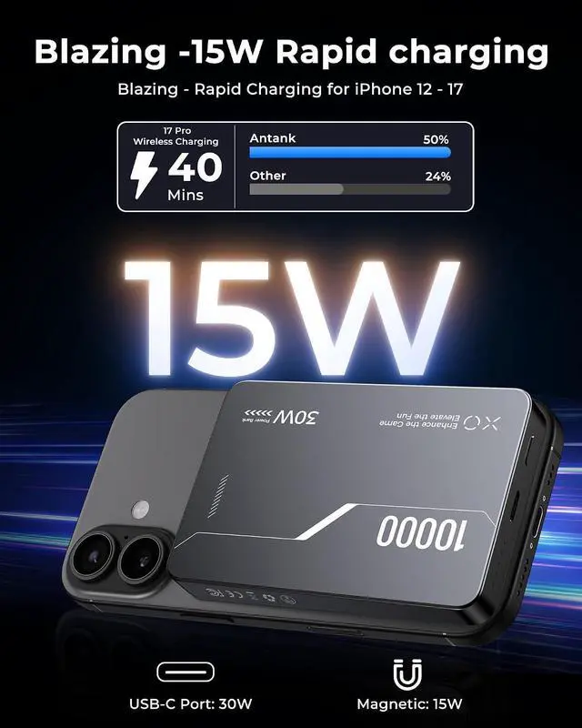Alt view image 4 of 7 - Magnetic Power Bank 10000mAh for Nintendo Switch 2, +3.5-8H Playtime