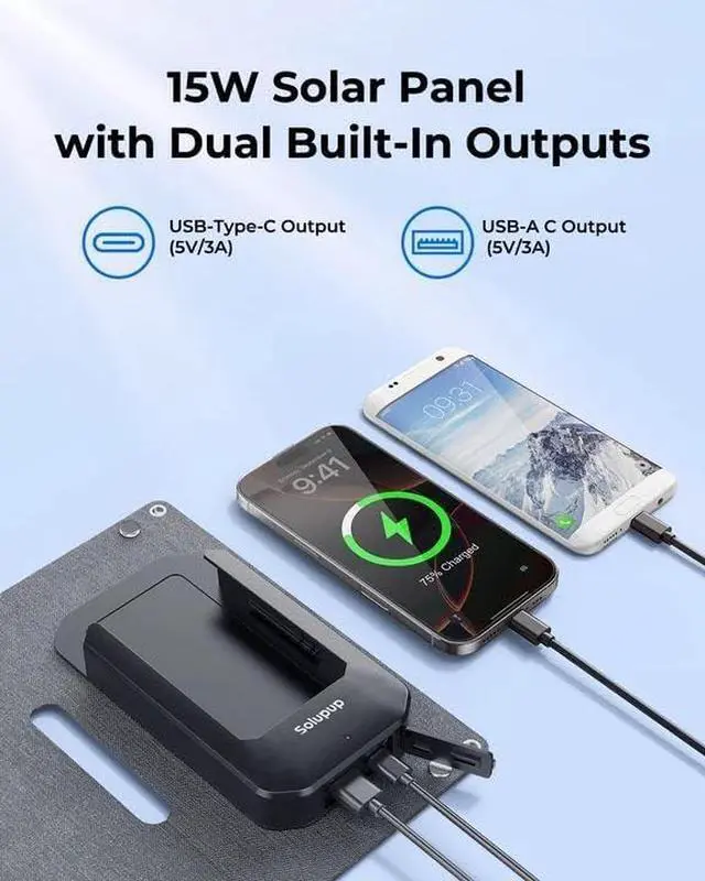 Alt view image 7 of 7 - 2-in-1 Solar Charger Power Bank, 15W Portable Solar Panel