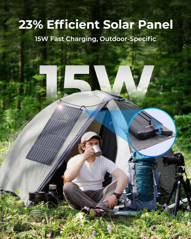 Alt view image 6 of 7 - 2-in-1 Solar Charger Power Bank, 15W Portable Solar Panel