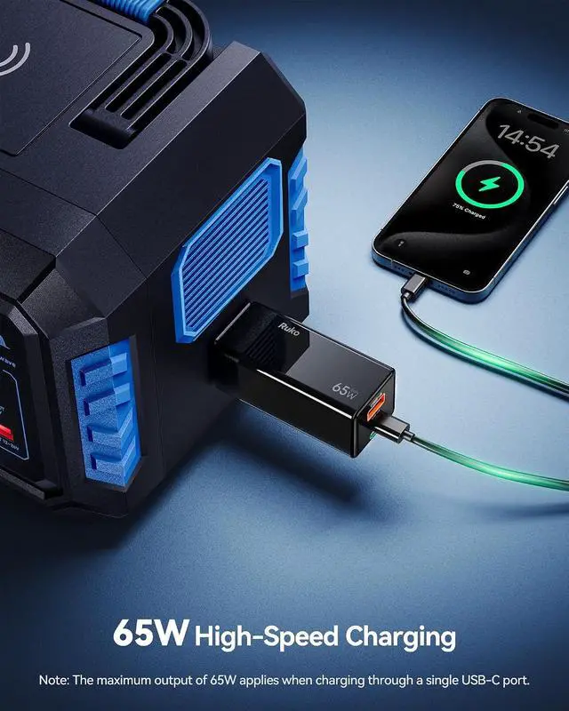 Alt view image 4 of 7 - 65W USB C Charger with Cable, 3-Port GaN Fast Charger